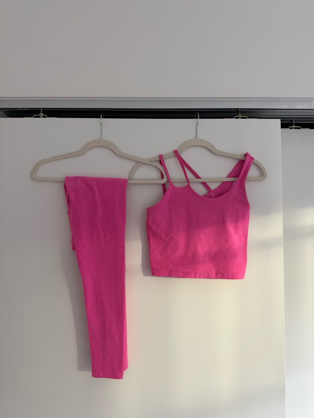 Beyond Yoga Hot Pink Strappy Crop Tank & Leggings Set